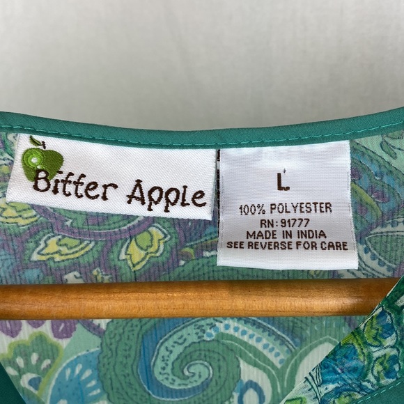 Bitter Apple Green & Blue Print Sheer Swim Bathing Suit Cover Up Dress L - Picture 6 of 8